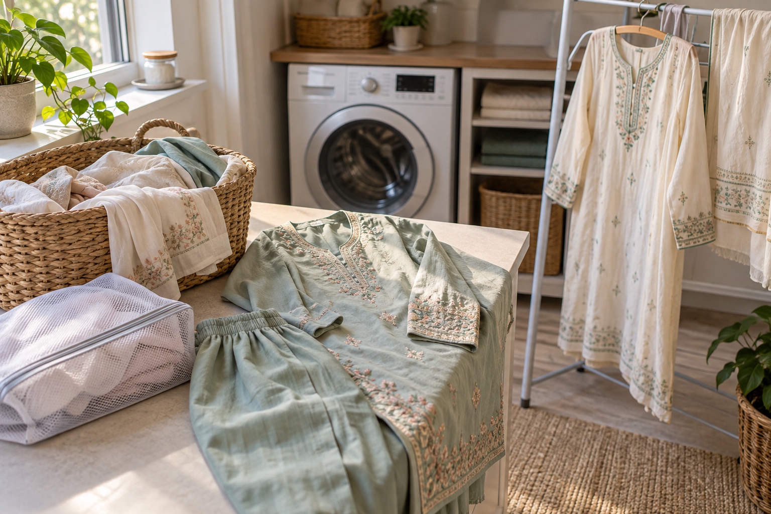 US apartment laundry days when shalwar kameez fills the basket