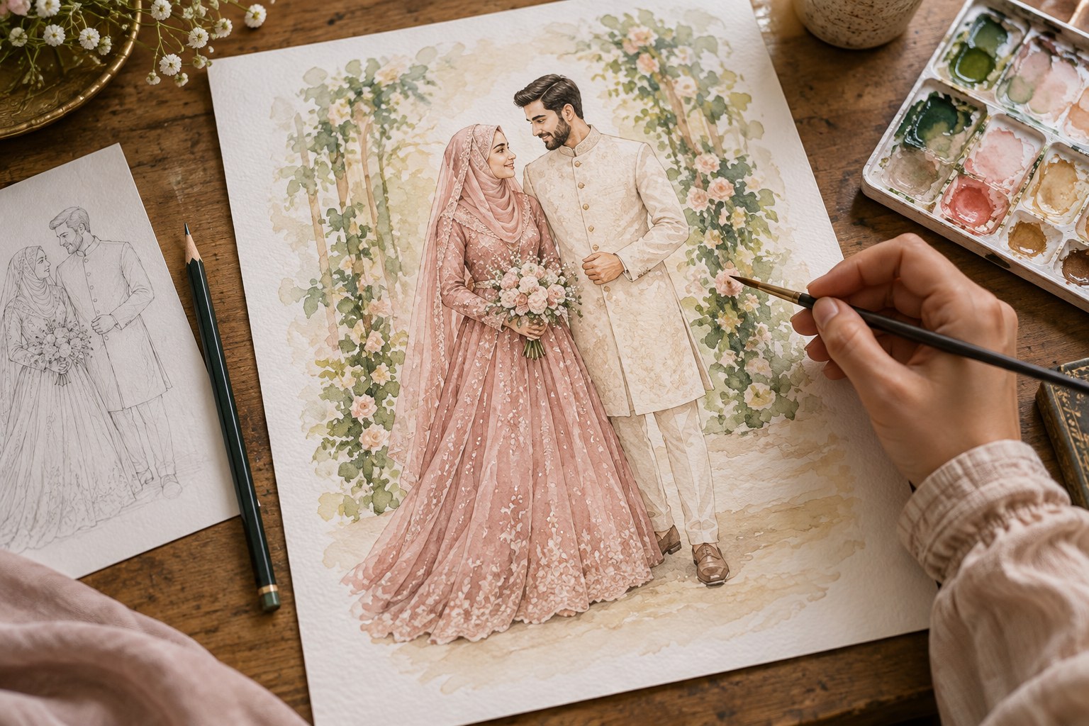 British Pakistani wedding illustrators for invitations and keepsakes
