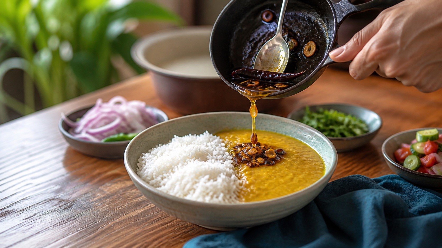 Daal chawal with a proper tarka