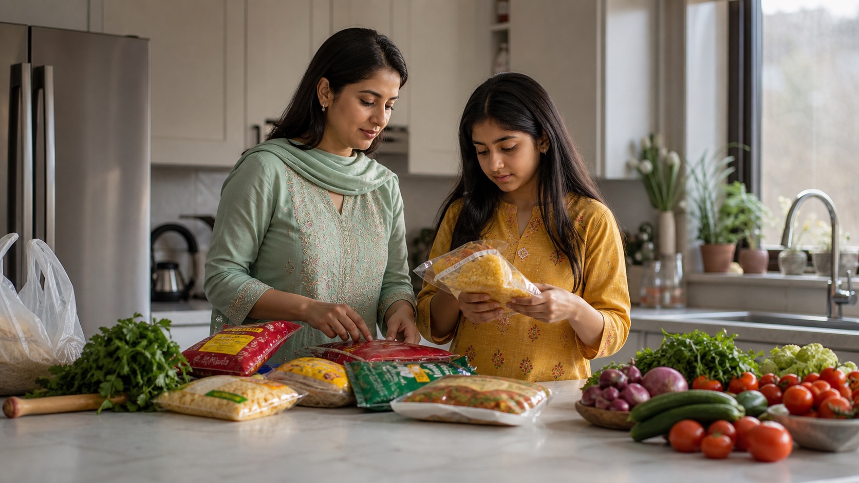 Pakistani grocery shopping in the UK: pantry, freezer, and fresh food