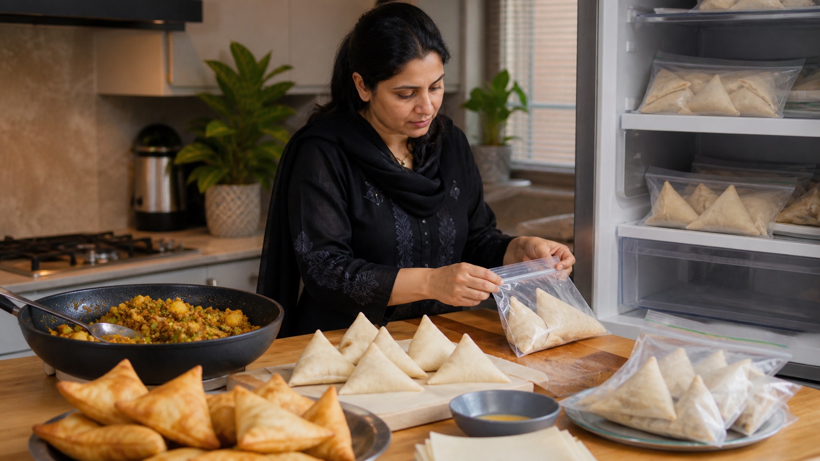Pakistani samosas from filling to freezer