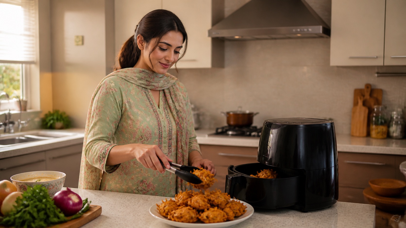 Pakoras for Ramadan: crisp batter without heavy oil